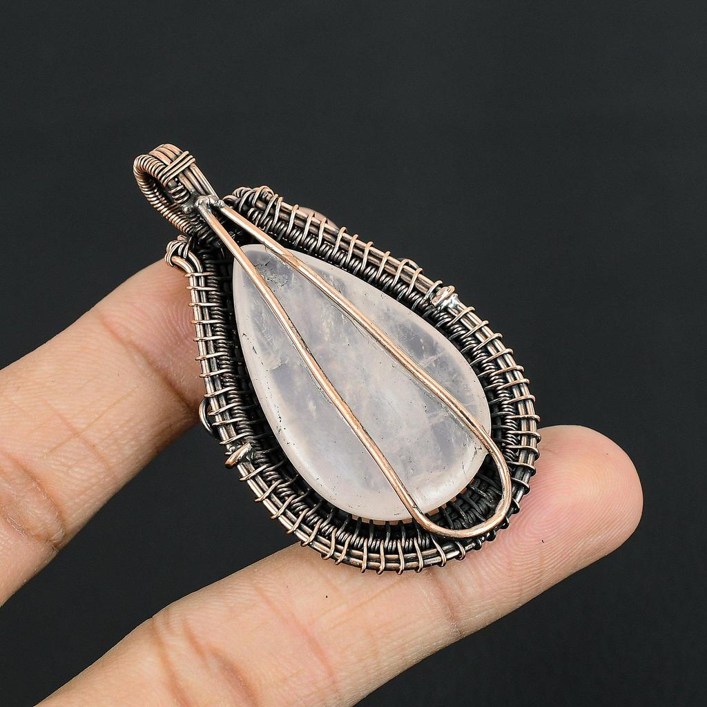 Rose Quartz Jewelry, 999 Copper Wire Wrapped Pendant Handmade Gemstone Jewelry, Gifts For Wife Brand New Pendant