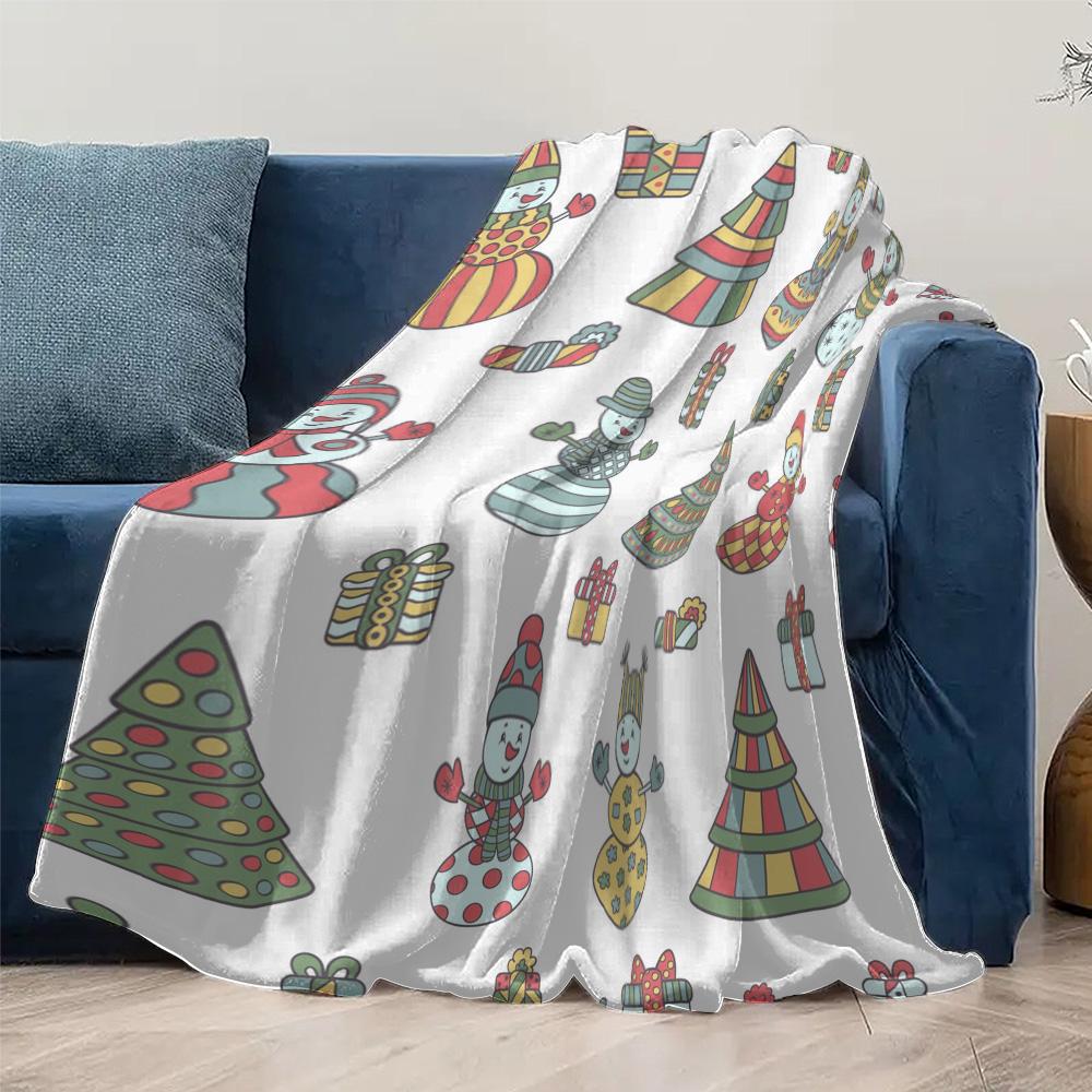 Cozy Throw Blanket Cute Snowman Pattern Winter Home Decor Soft Warm Flannel Blanket Gift Idea Christmas Holiday Festive Design