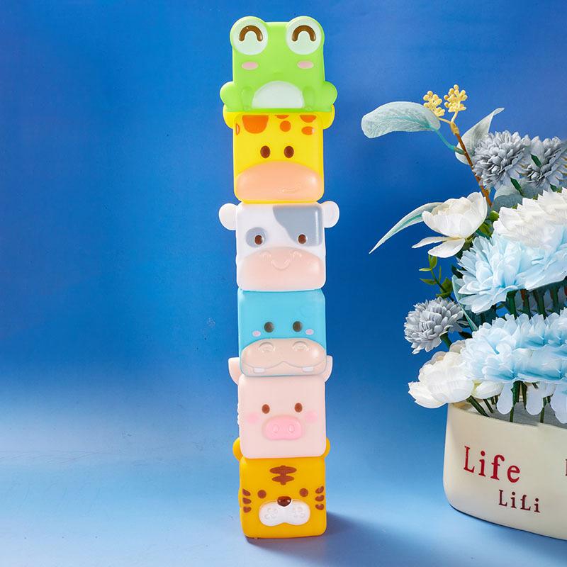 1 набор 3D кубиков с животными, stacking toy, мягкие силиконовые строительные блоки для малышей, развивающие сенсорные игрушки Монтессори, игрушки для ванны
