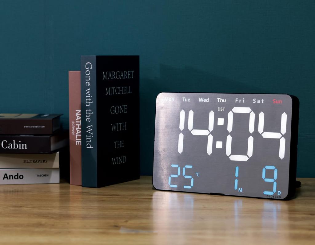 НАСТЕННЫЕ ЧАСЫ МЕДЛЕННЕЕ Цифровые Светодиодные Стильные Крупные Буквы Внутреннее Украшение Настольные Часы с Пультом Дистанционного Управления Дата Температура День Недели АЛЮМИНИЙ 275