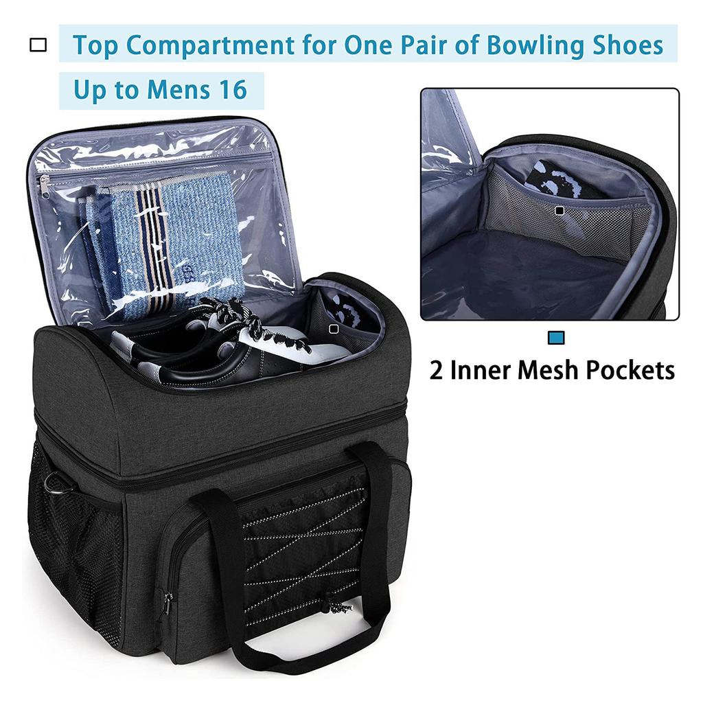 Bowling Bag for 2 Balls Portable Bowling Tote Bag with Padded Ball Holder for Double Ball and Pair of Bowling Shoes up