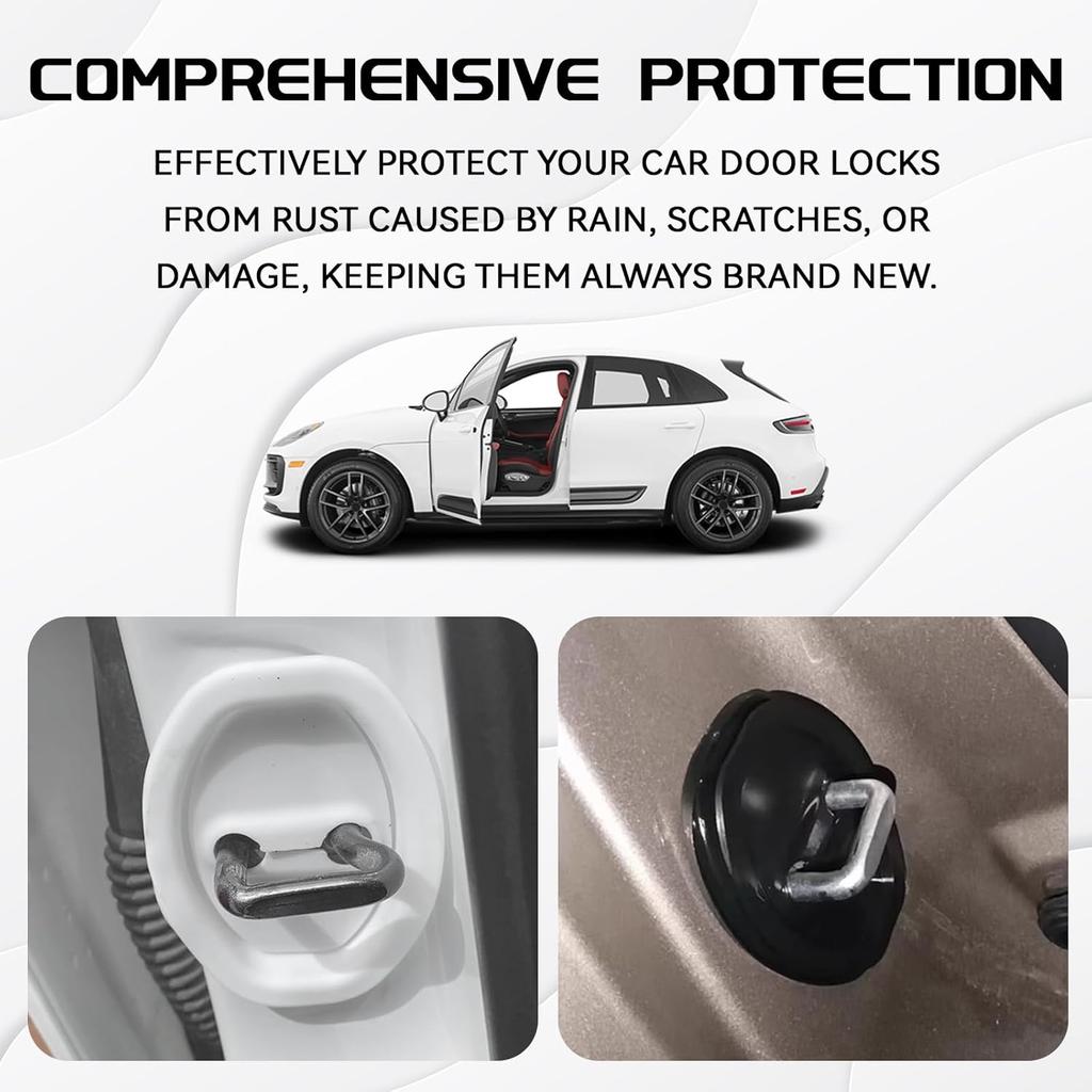 4PCS Car Door Strike Protector, Silicone Silent Door Lock Latch Guard Protective Cover, Rust Stopper Shock Absorption Pads for Cars, Universal Car