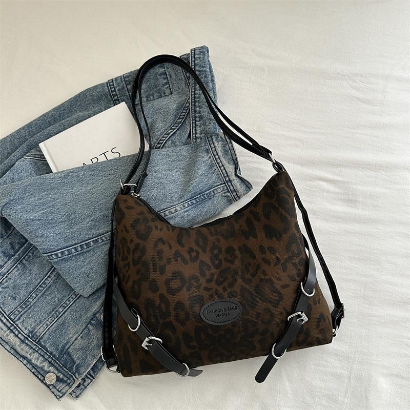 Винтажная сумка-тоут с леопардовым принтом, женская сумка-рюкзак в студенческом стиле, большая вместимость, сумка-мессенджер через плечо