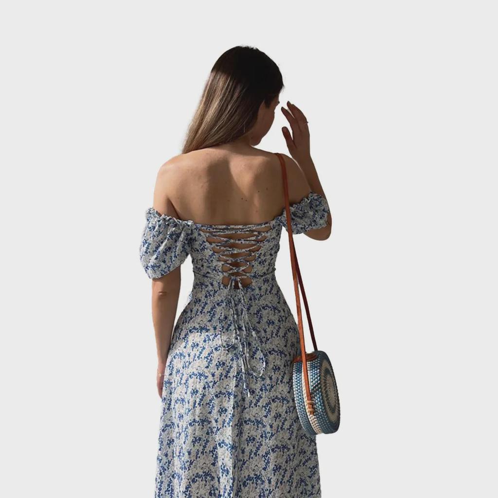 2025 Floral Print Waist-Cinched Mid-Length Dress - European & American Style