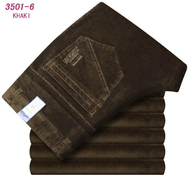 Autumn Winter Velvet Corduroy Pants Men Business Casual Pants Loose Elastic Middle-aged Straight Fleece Thick Corduroy Trousers