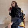 Women's Short Black Plum Purple Double-Sided Cashmere Wool Coat with Scarf Style, Korean Loose Fit
