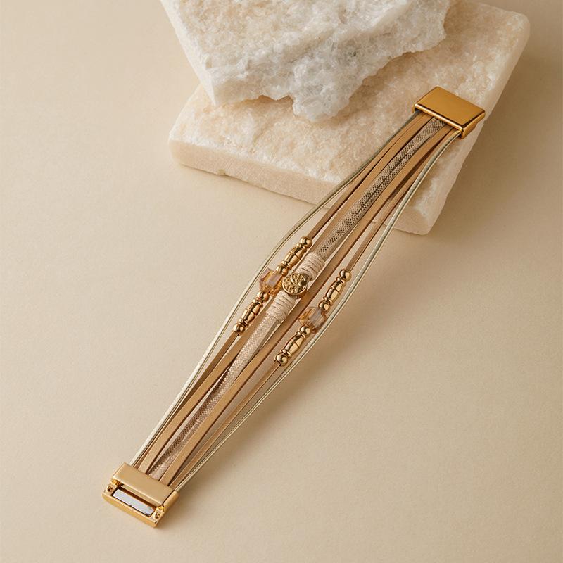 Кожаный браслет с бусинами для женщин, массивная цепочка, многослойный обруч, широкие браслеты, украшения для вечеринок, аксессуары