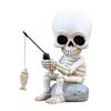 Outdoor Resins Halloween Skeleton Fisherman Sculpture With Shaking Head Design For Garden Patios Pond Decoration Gift
