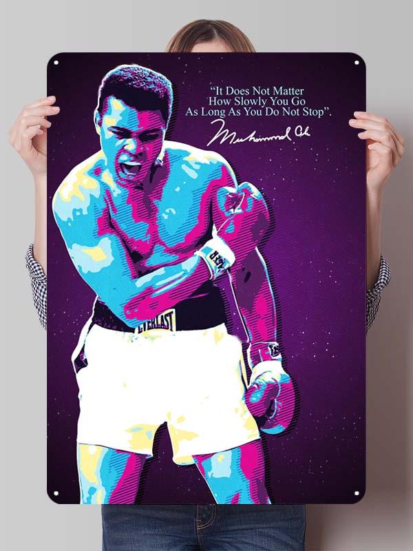 Металлические постеры с изображением Мухаммеда Али, боксера, декор для комнаты, изготовленные на заказ металлические таблички с боксерскими мотивами для украшения стен, ретро-стиль для дома и мужской тематики.