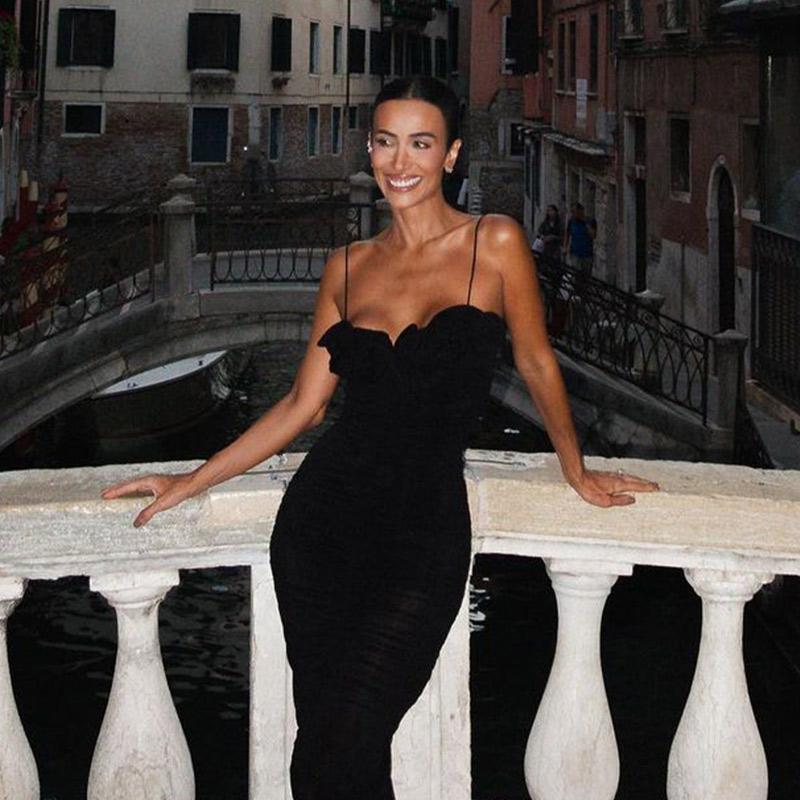 Платье-комбинация с оборками и складками, женское облегающее, с запахом, длинное, сексуальное, с открытой спиной, на бретелях, летняя новая мода