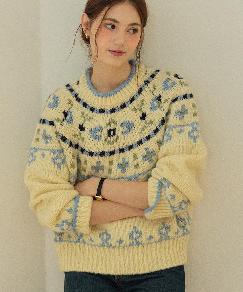 OURHOPE Noel Alpaca Wool Nordic Knit - Sky Blue