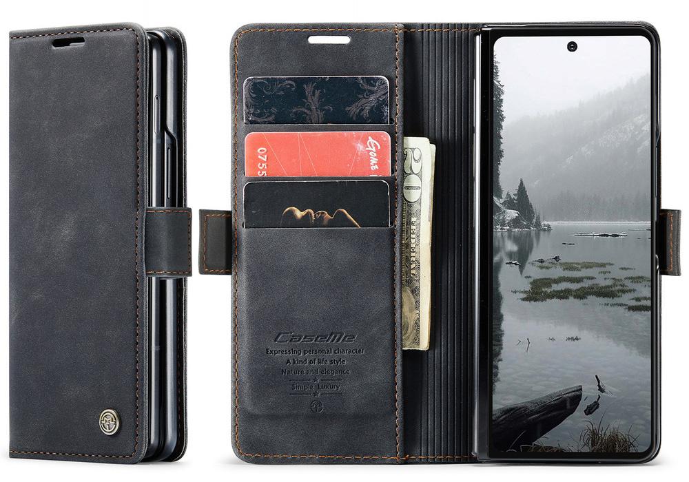 CASEME Case for Samsung Galaxy Z Fold7 5G, Leather Wallet Case, Black