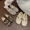 Gentle wind gray fluffy shoes outer wear year season flat soft sole velvet cotton Mary Jane shoes