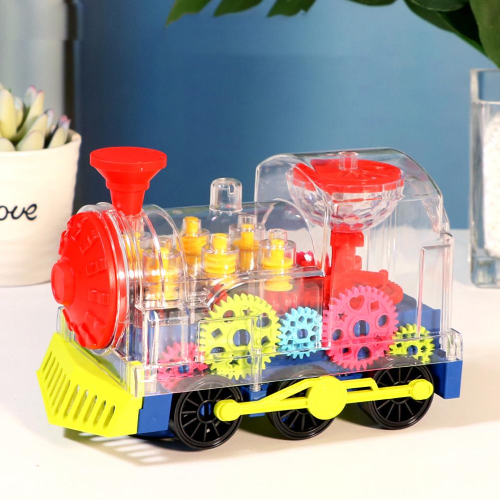 Transparent Electric Gear Train Toys With Music and Rotating Light Electric Gear Locomotive Toy