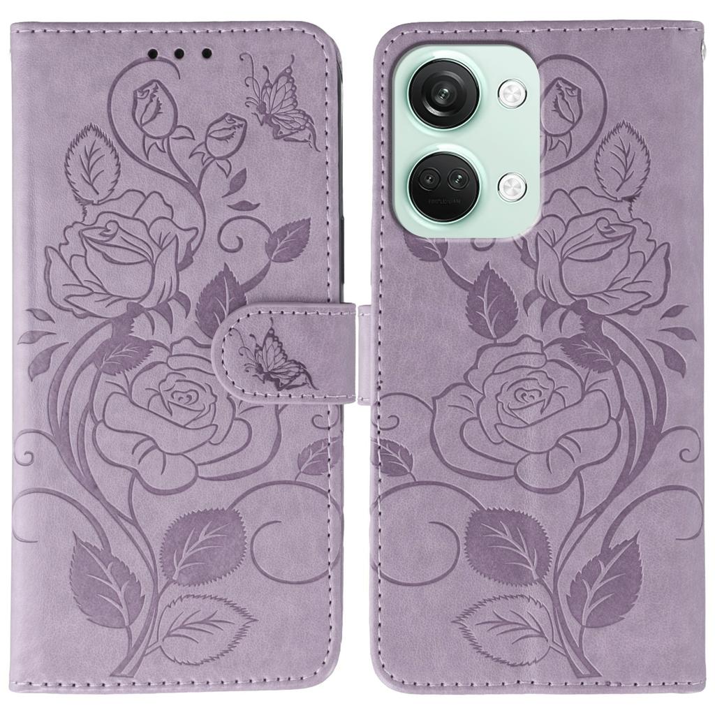 For OnePlus Nord 3 5G Case Wallet Stand Imprinted Rose Butterfly PU Leather Phone Cover
