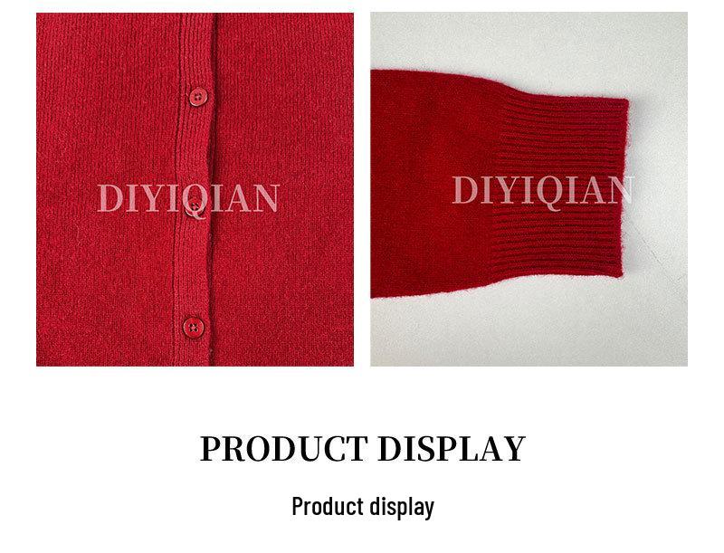 DIYIQIAN Women's Elegant Wool Knit Crew Neck Cardigan - Short Autumn/Winter Top