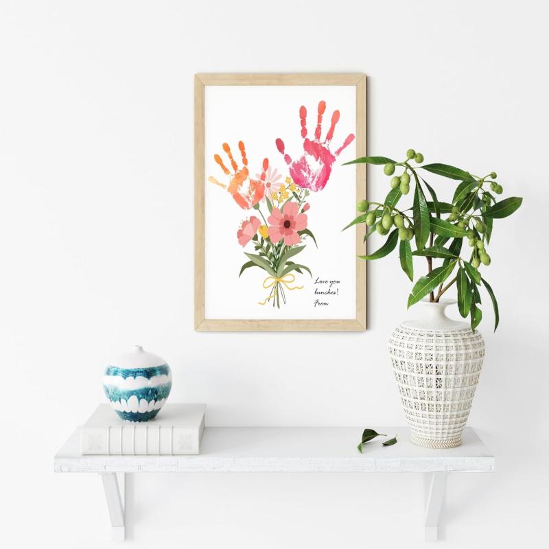 Flower Bouquet Handprint Art Craft DIY Kit, Unique Gifts for Mom from Daughter or Son for Mother's Day Birthday Christmas Grandma .(44*34cm, with