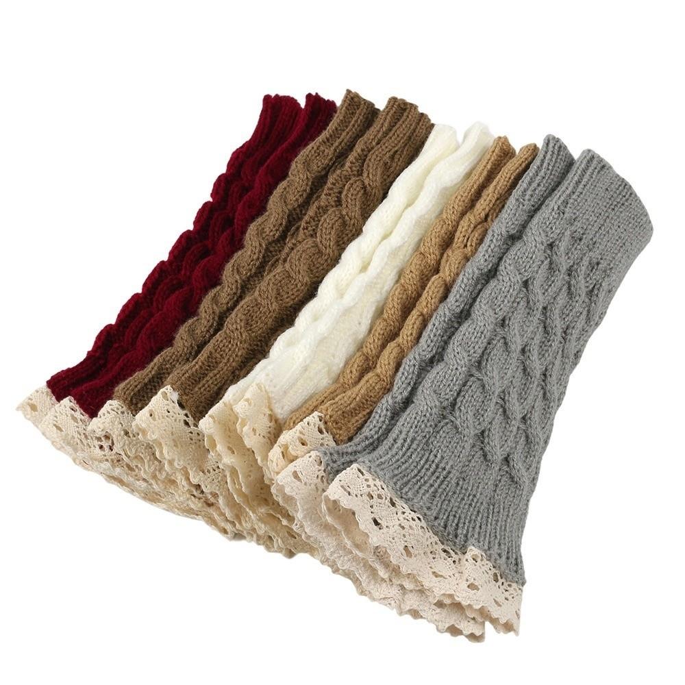 Long Fingerless Mittens Lace Trim Women Knitted Gloves Fashion Arm Warmers  Writting Friendly