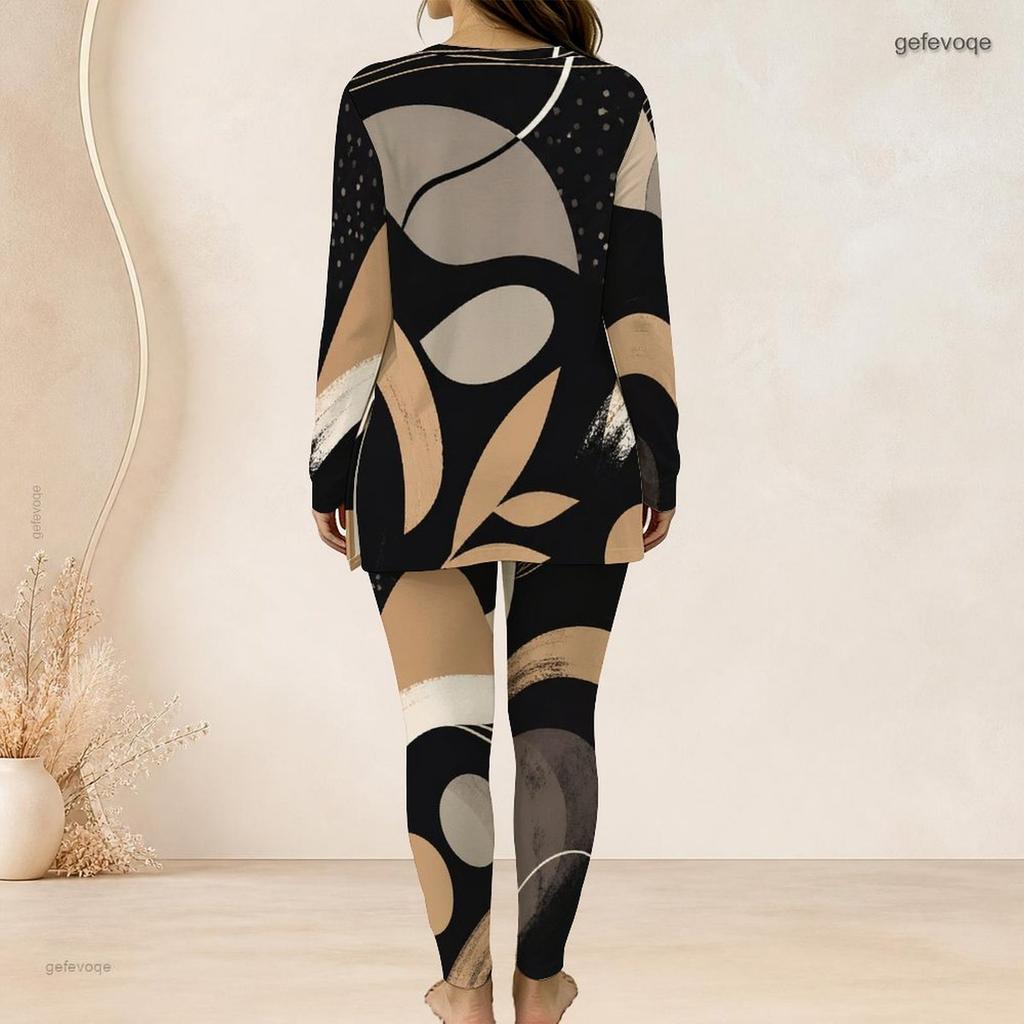 Women Plus Size Beige Blue Orange Printed Two Piece Set Half Zip Long Sleeve Longline Top Fitted Pants