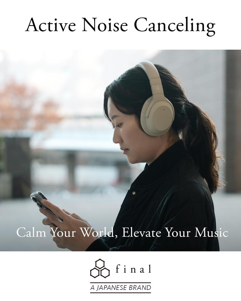 Final UX2000 Bluetooth Headphones with Noise Canceling, Bluetooth 5.3, Low Latency, 60h Playback Time (Cream)