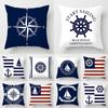 Nordic Dark Blue Nautical Series Printed Pattern Cushion Cover Home Living Room Sofa Decoration Square Pillow Pillow Cover