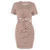 GMXIA Женская мода лето весна сплошной полосатый принт с коротким рукавом и круглым вырезом с высокой талией повседневные платья