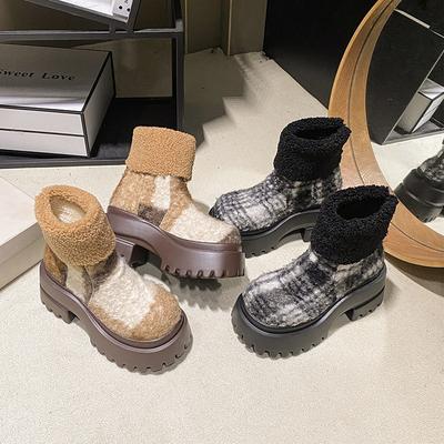 Женские мягкие эластичные зимние теплые холодные утепленные сноубутсы толстая подошва нескользящие износостойкие для улицы для отдыха для спорта мех хлопок ботинки