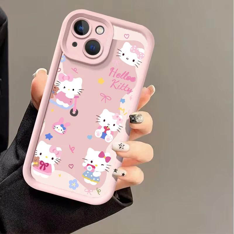 Розовый мультяшный чехол Hello Kitty для iPhone 17 16 Pro Max 17 Air 16e 15 14 13 12 11 Pro Max 14 15 16 Plus INS Силиконовый чехол