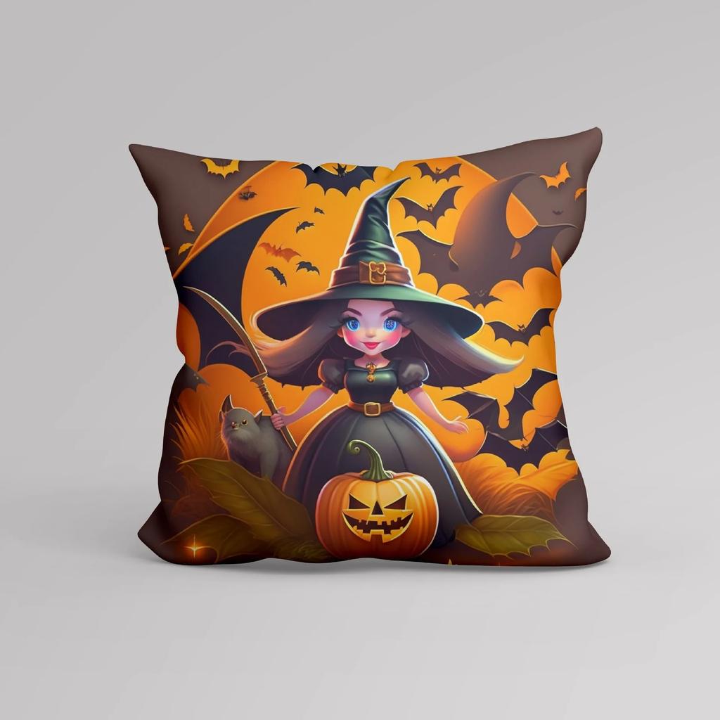 Office Sofa Cushion Cover Cartoon Witch Pumpkin Halloween Pattern Pillow Cover Luxury Home Decor Cushion Cover