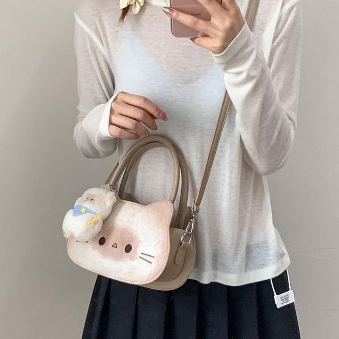 Cartoon Small Cat Pu Crossbody Bag For Girls Daily Use And School Commuting