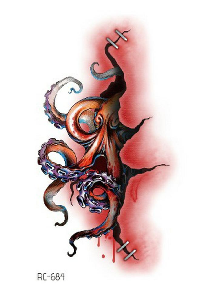 Водонепроницаемые временные татуировки на Хэллоуин: Кровавая рана шрам ужас наклейки