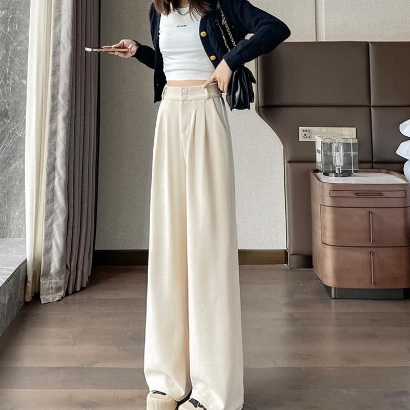 Белые вельветовые брюки широкого кроя для женщин на осень и зиму, новые узкие прямые драпированные брюки Small Plus из бархата