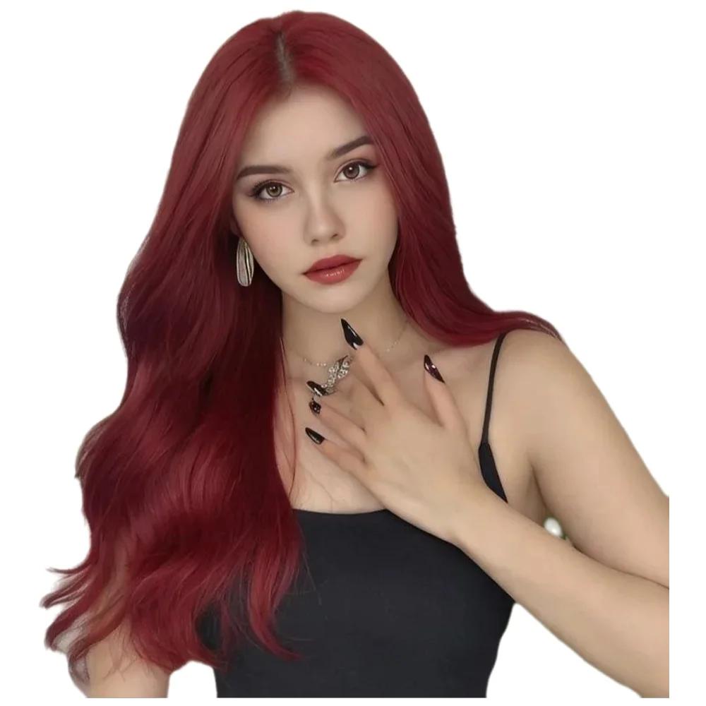 Новый винно-красный длинный кудрявый синтетический парик | модный пышный парик с крупными волнами и микрозавитками, дышащий