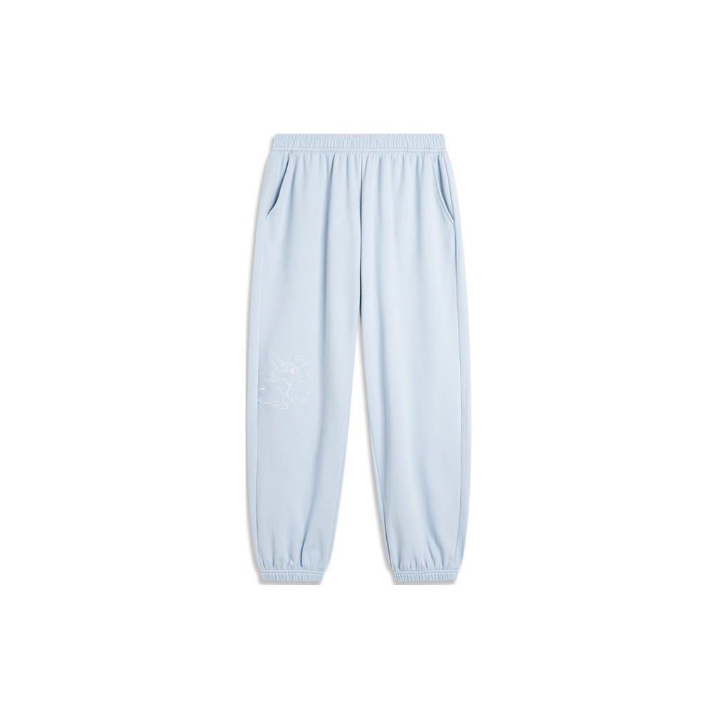 Li Ning X Disney Collaboration Sampu Rabbit Cartoon Print Cuffed Loose Knit Sports Pants Women Bottoms Cloud-Blue AKLU802-3