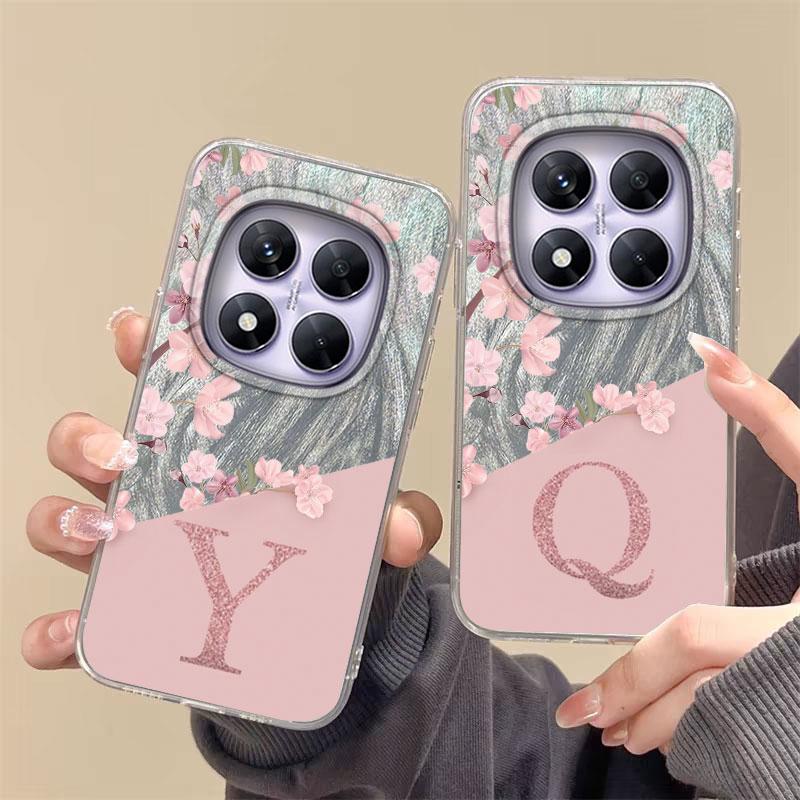 Case For Redmi Note 13 Pro 14 Pro Plus Redmi A3 14C Poco X7 Pro Xiaomi 13T 14T 5G Phone Cover Letter Flowers For Redmi A5 Bumper
