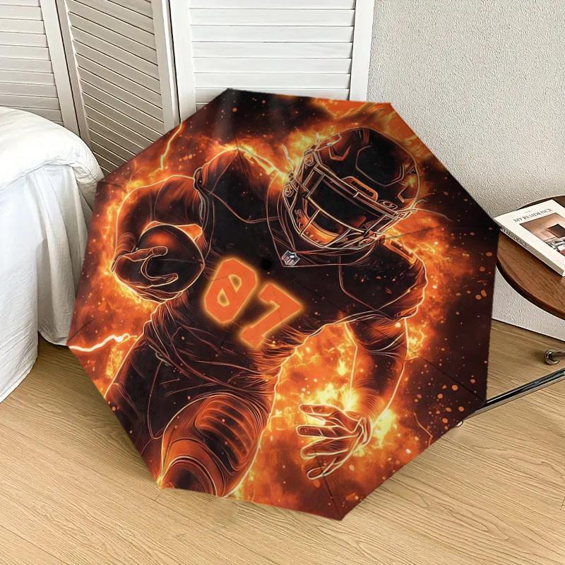 1pc Football Player in Flames Umbrella with Plastic Handle,Suitable for All Seasons Home Travel Outdoor UmbrellaDD459