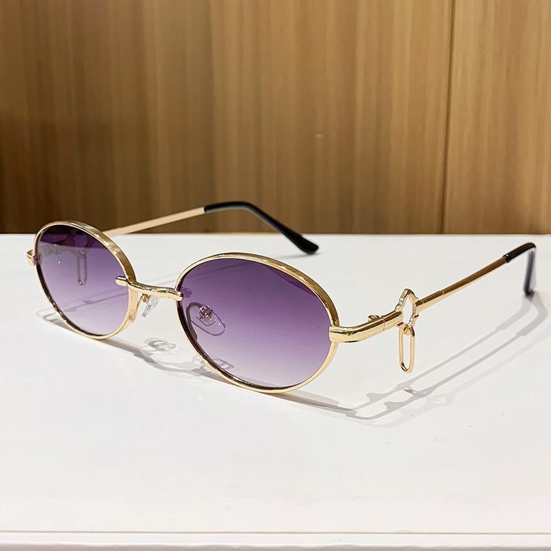JYL TS Halara oval metal sunglasses, hollow temple shades, plain face street photo eyewear
