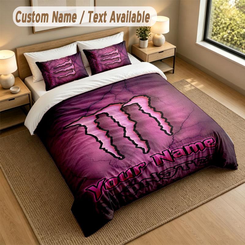 Bedding Set 1 Duvet Cover 2 Pillowcases Monster Energy Print Soft Bed Linen Bedroom Decor