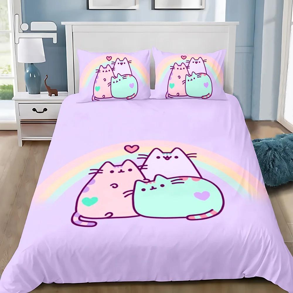 Exquisite cute Print Duvet Cover Set Bedding Set P-Pus-heens Cat Single Double King Size For Kids Boy Girl Bedroom Decor 3pcs