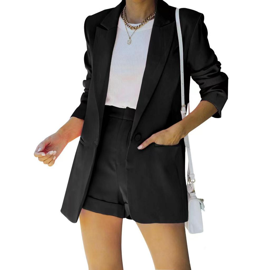 2023Wish European & American Women's Fashion: Sexy Lapel Cardigan Top & Shorts Set
