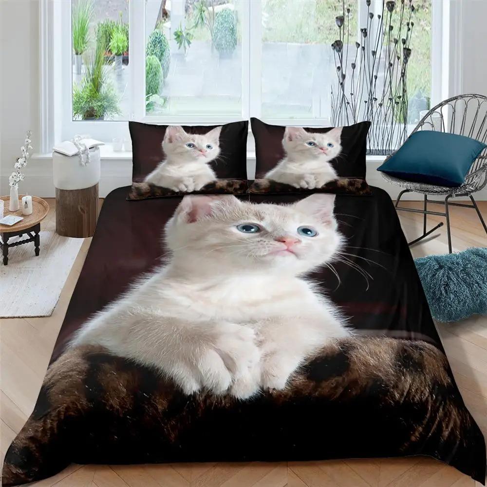 2026 Cat Duvet Cover Set Pet Cats Pattern Twin Bedding Set Cute Kitten For Polyester Mysterious Black Cat King Size Quilt Cover