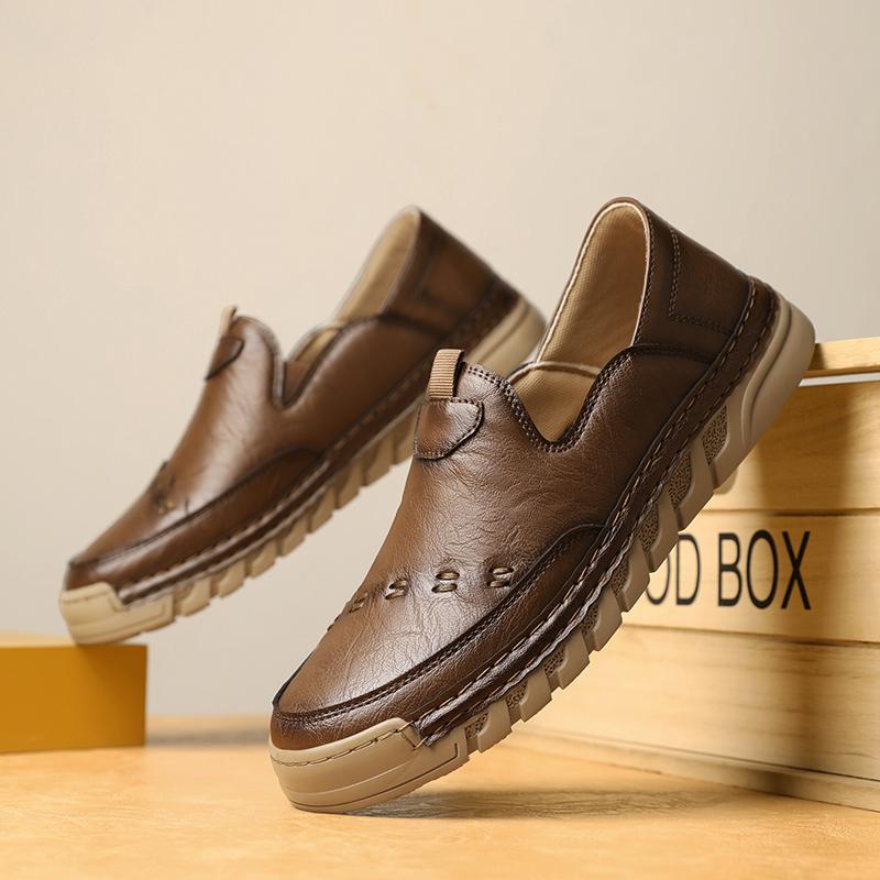 Модная Уличная Удобная Обувь на Щиколотку Спортивная и Повседневная Кожаная Обувь Осенняя Модная Брендовая Дышащая Обувь Ручной Работы с Прошивкой Повседневная Мужская Обувь