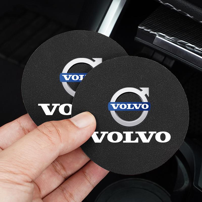 2Pcs Car Coaster Water Cup Mat Non-Slip Pad For Volvo C60 S60 V60 T6 R design XC40 V40 XC V70 XC90 C30 SC60 190h V50 V90 S80 S90
