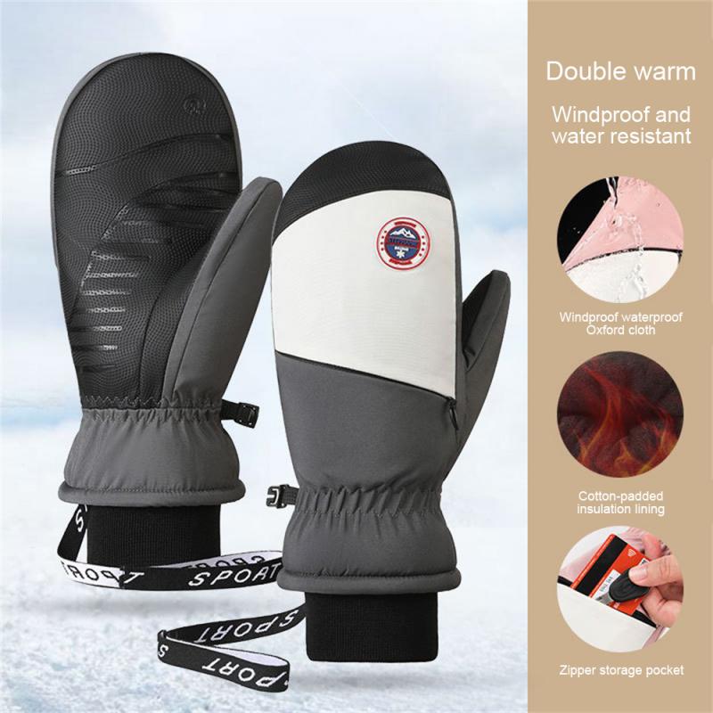 Мужские и женские лыжные перчатки, зимние теплые, ветрозащитные, водонепроницаемые, флисовые, с сенсорным экраном, нескользящие, для сноуборда, снегохода, велосипедные лыжные перчатки