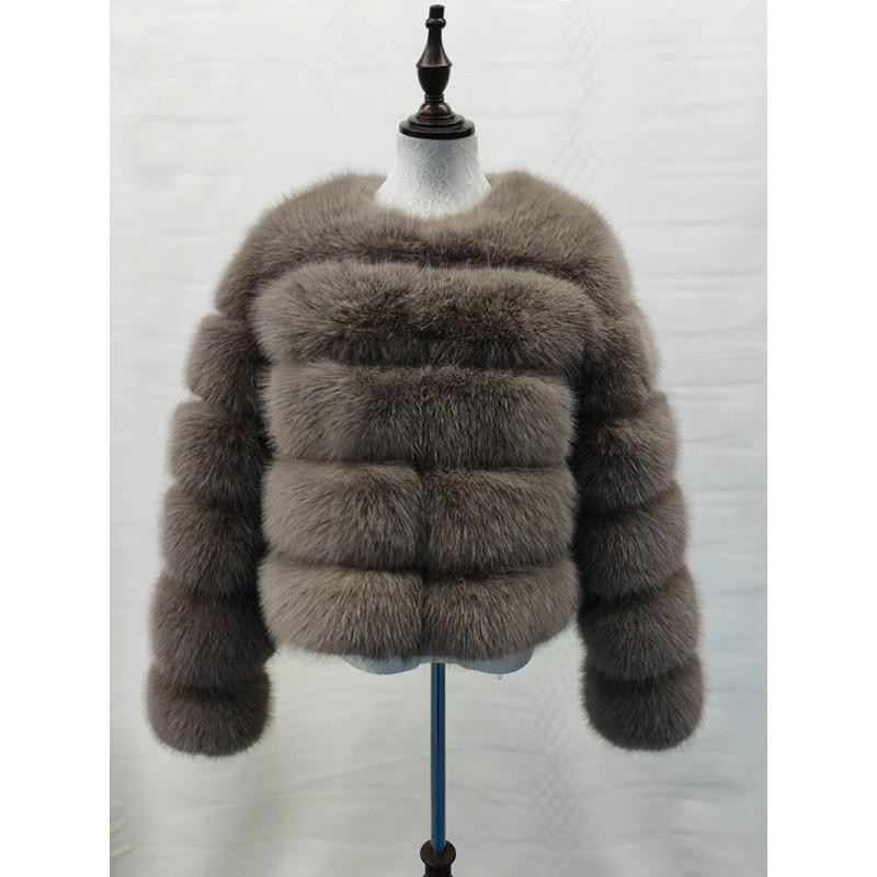 Womens Faux Fur Coat With Fox Hair Trim Design Long Sleeve Winter Warm Outerwear