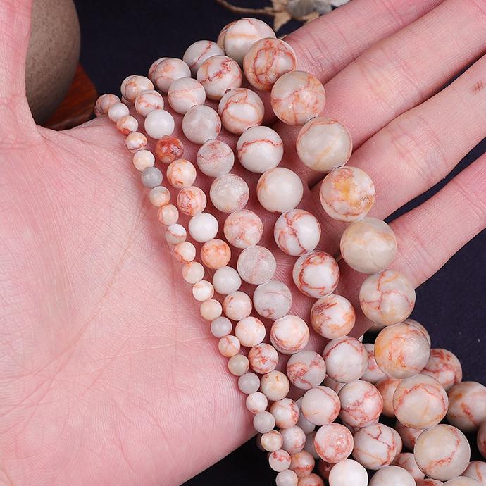 Натуральные матовые красные сетчатые круглые бусины из камня для изготовления ювелирных изделий, матовые польские разделительные бусины, браслет «сделай сам»