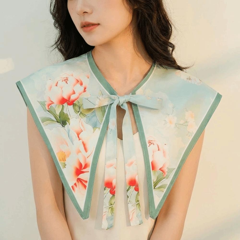 Floral Pattern Fake Collar Shawl Print Vintage Poncho Cape Detachable Fake Collar Capelet Female