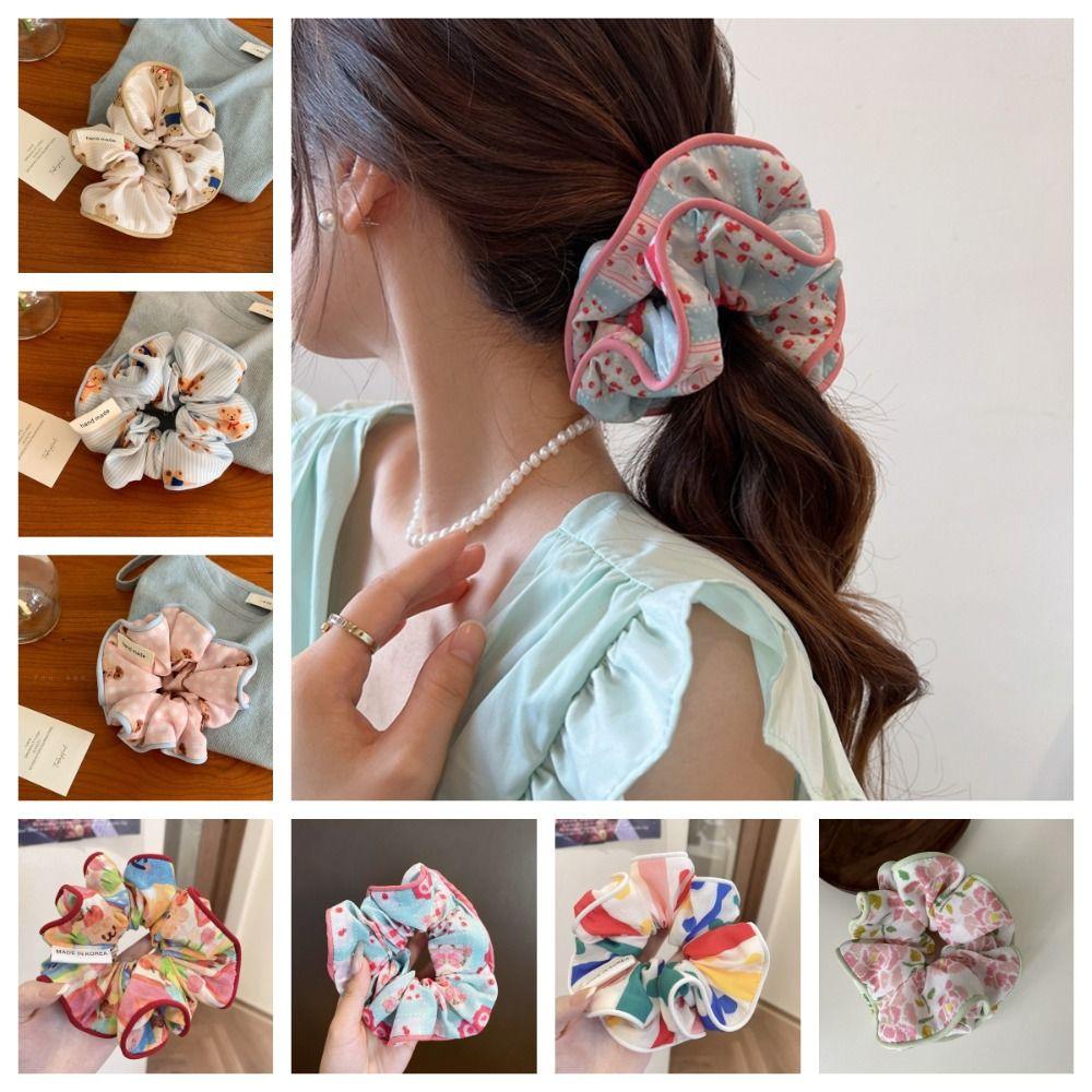 Headwear Printing Hair Rope Korean Style Bear Ponytail Holder French Sweet Scrunchies Headdress