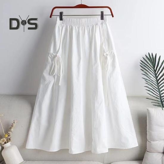 Юбка-карго с эластичным поясом и боковыми карманами, однотонная юбка-трапеция свободного кроя, миди-юбка в рабочем стиле, юбка на завязках