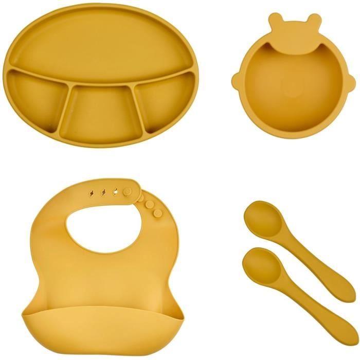 Pack Repas - THERMOBABY - Silicone - Jaune Miel - Assiette, Bol, Bavoir Et Cuillères